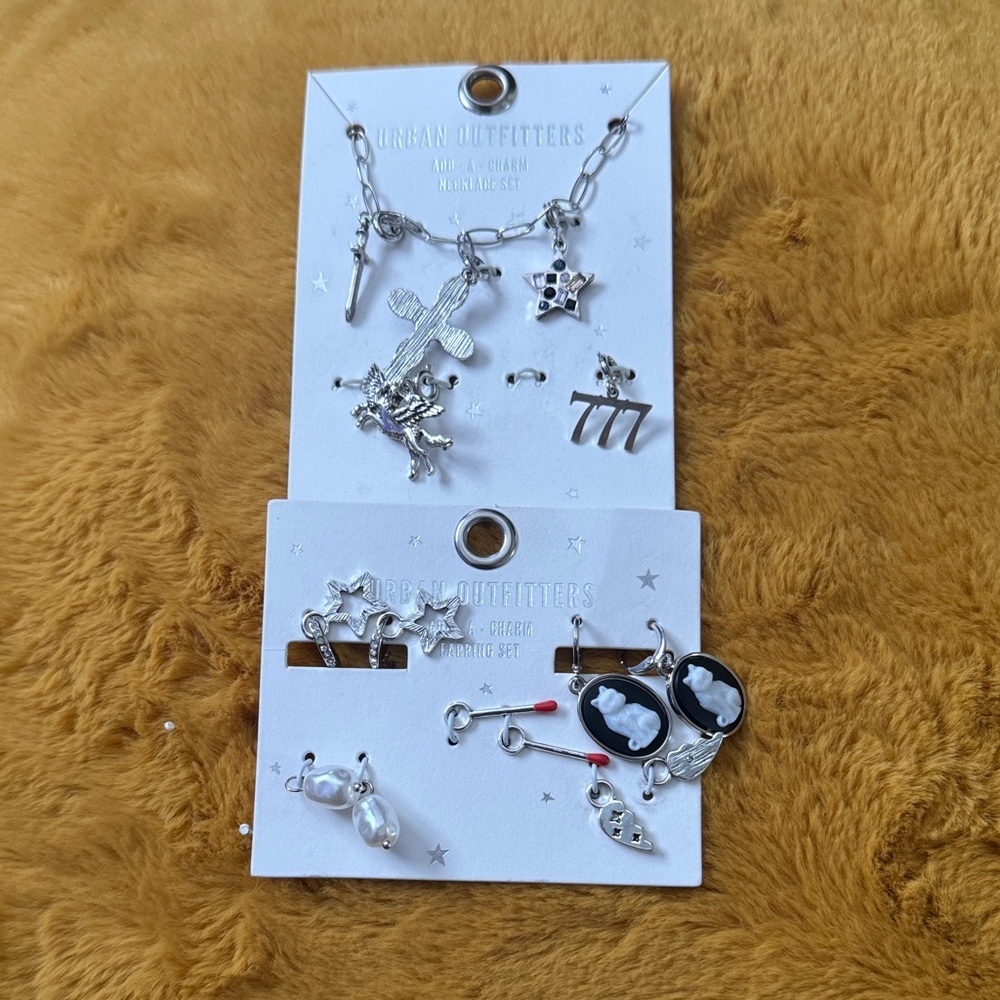 Urban Outfitters Silver Charm Necklace and Earring Set